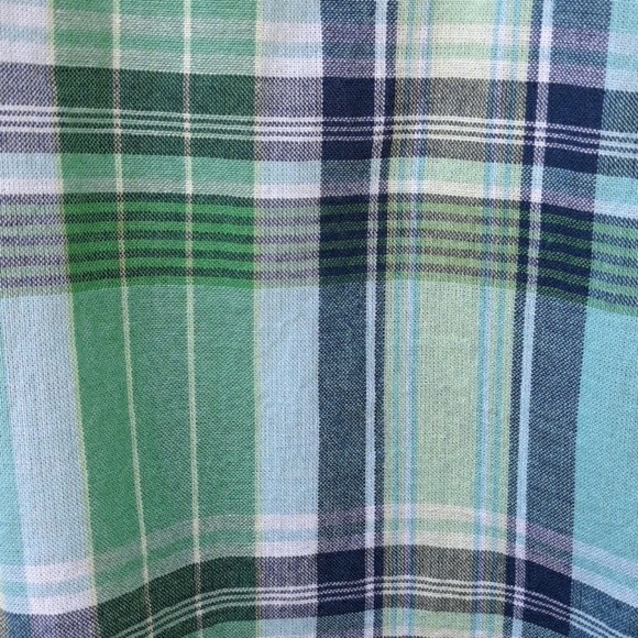 LANDS END BOYFRIEND GREEN MADRAS 3/4 SLEEVE BUTTON UP TOP SHIRT SIZE 4 - Picture 3 of 8